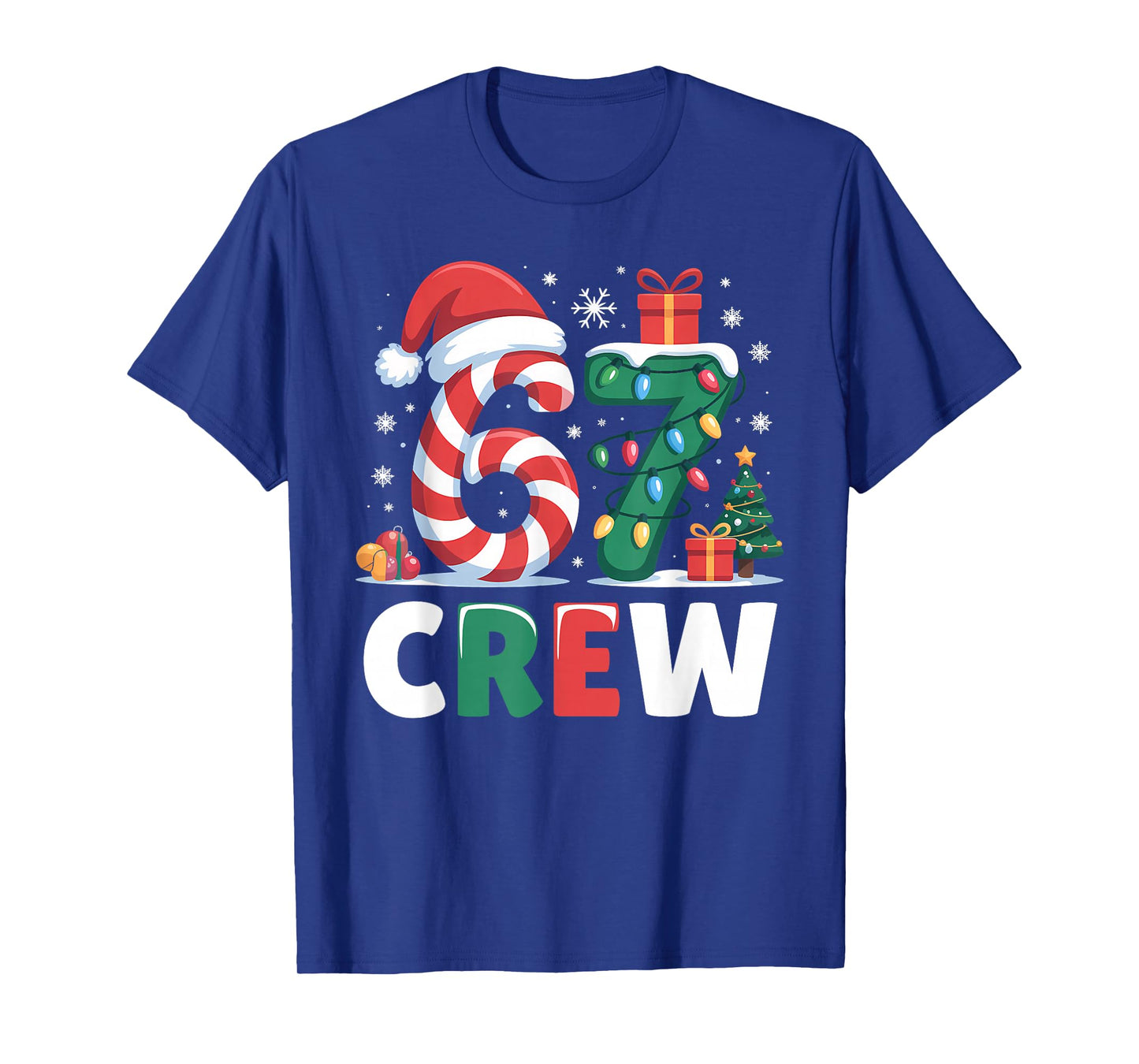 Christmas 67 Crew Brainrot Funny Candy Cane Lights Holiday T-Shirt