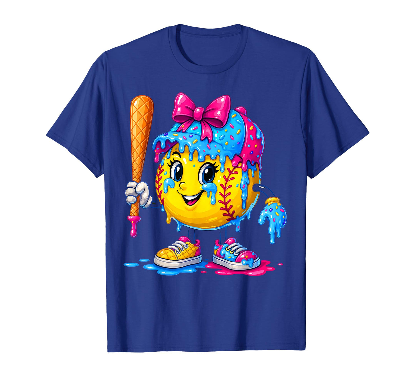 Softball Girls Ice Cream Drip Bat Sweet Sport Youth Game Day T-Shirt