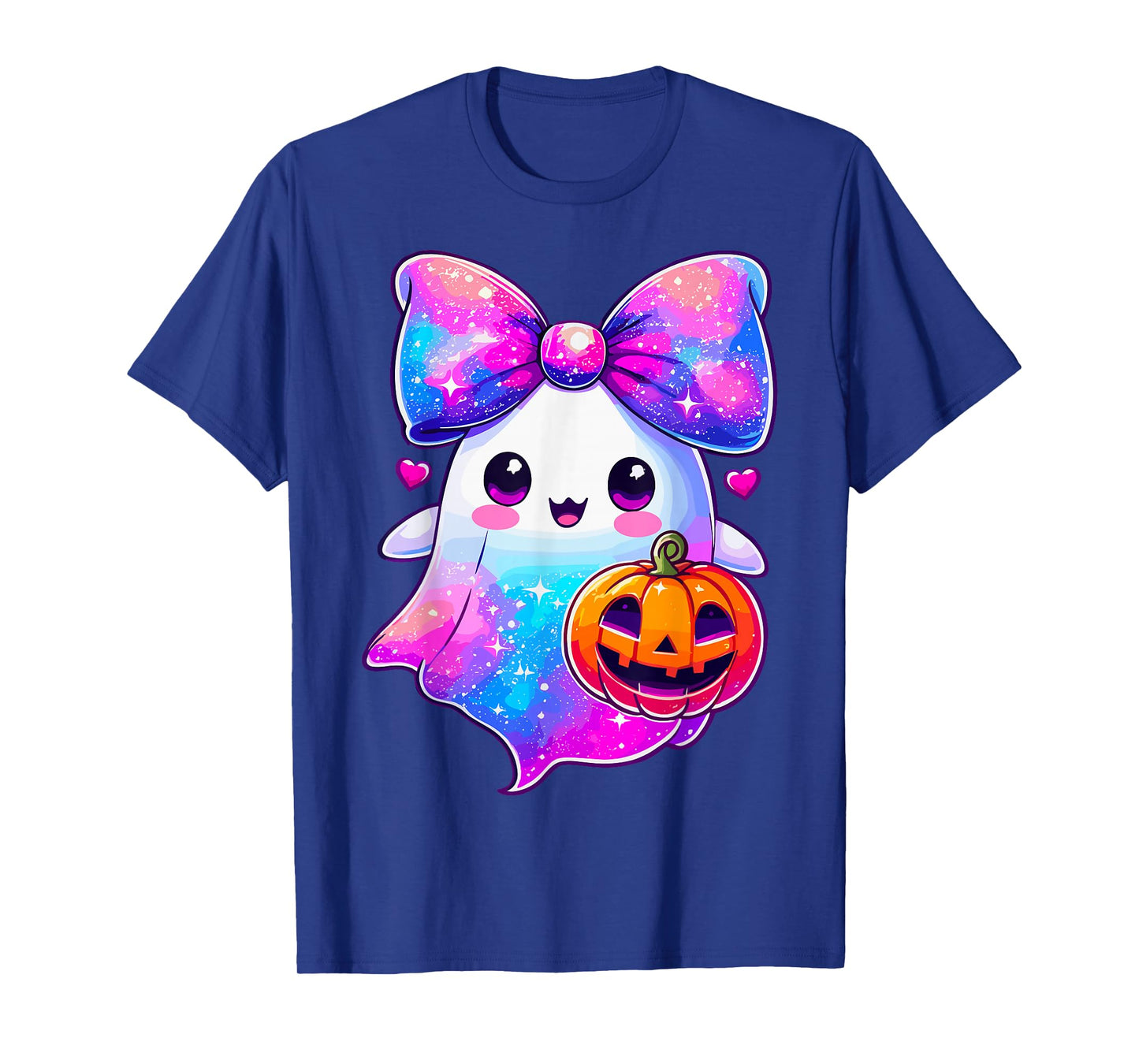 Halloween Galaxy Colors Ghost Pumpkin Coquette Bow T-Shirt