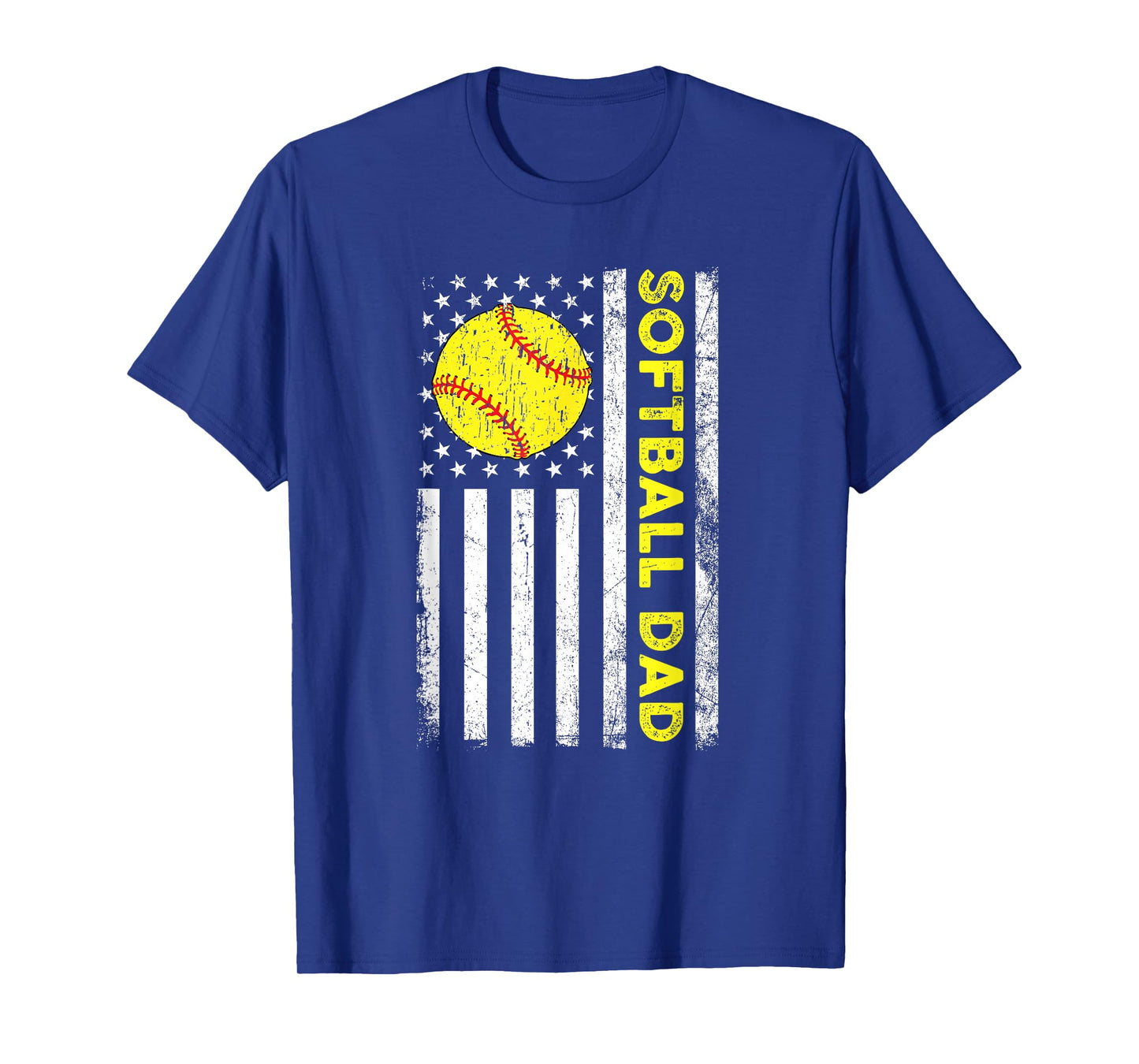Softball Dad Distressed American Flag Fathers Day T-Shirt