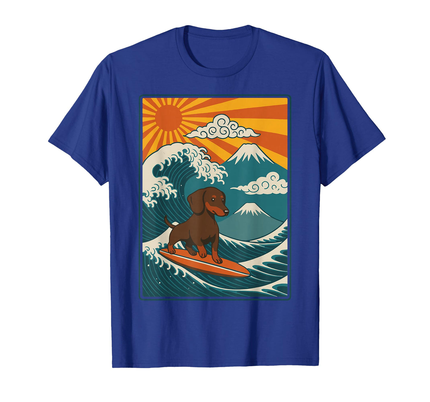 Dachshund Surfing Japanese Wave Weiner Dog T-Shirt