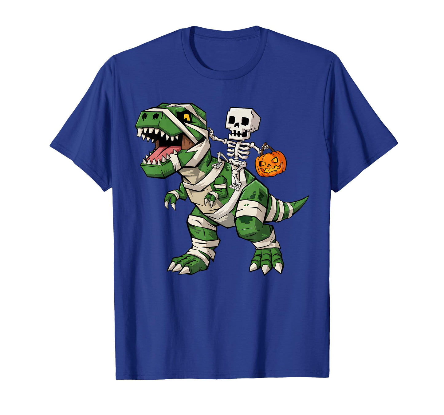 Skeleton Riding Mummy Dinosaur T rex Halloween Funny Gamer T-Shirt