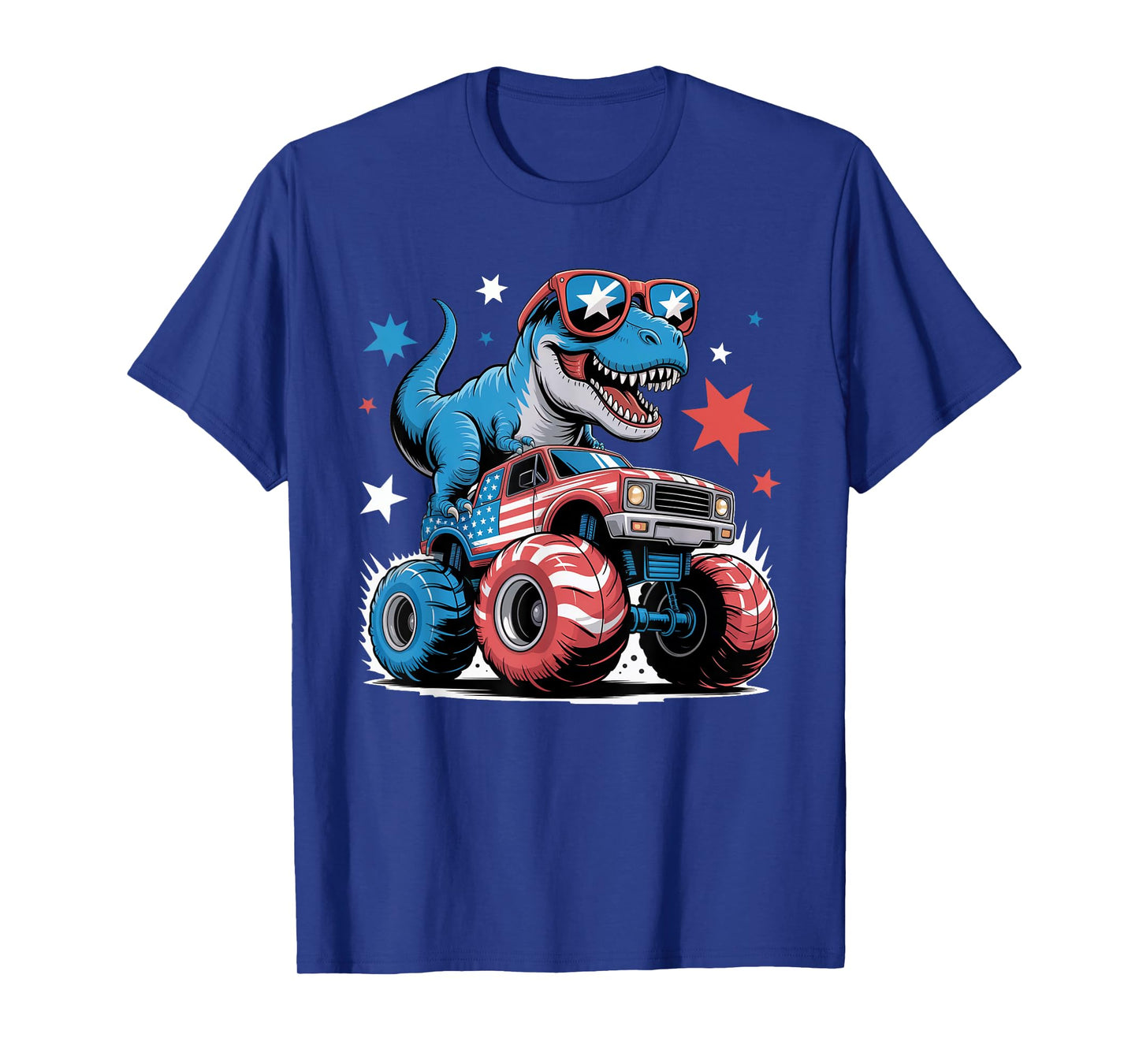 4th of July Patriotic Dinosaur Monster Truck USA Flag kids T-Shirt