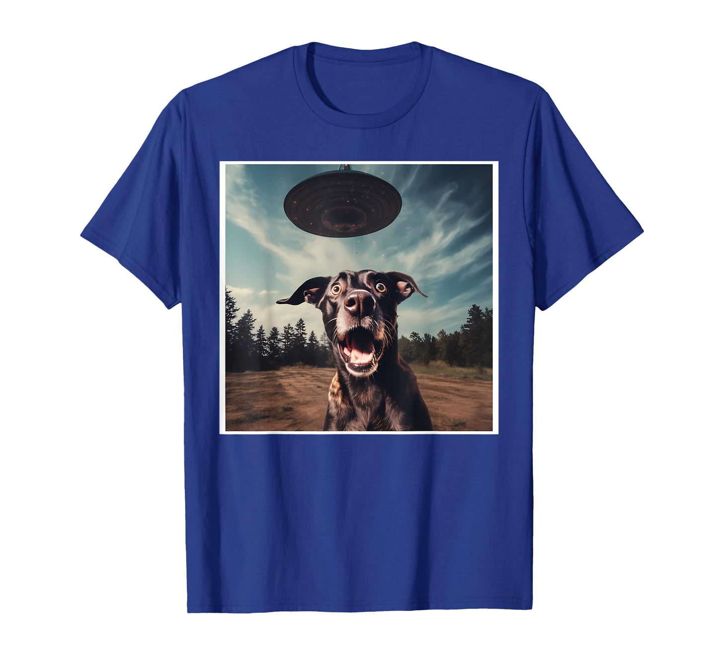 Dog Selfie with UFOs Alien Extraterrestrial UFO Believer Men Women T-Shirt
