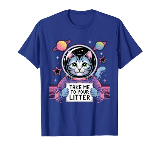 Take Me to Your Litter Funny Cat UFO Alien Space Men Women T-Shirt