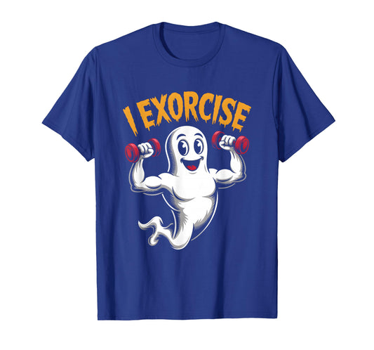 Muscular Ghost I Exorcise Parody Exercise Workout Halloween T-Shirt