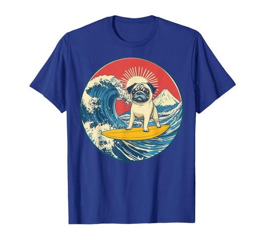 Japanese Pug Surfing Wave Great Wave Japan T-Shirt