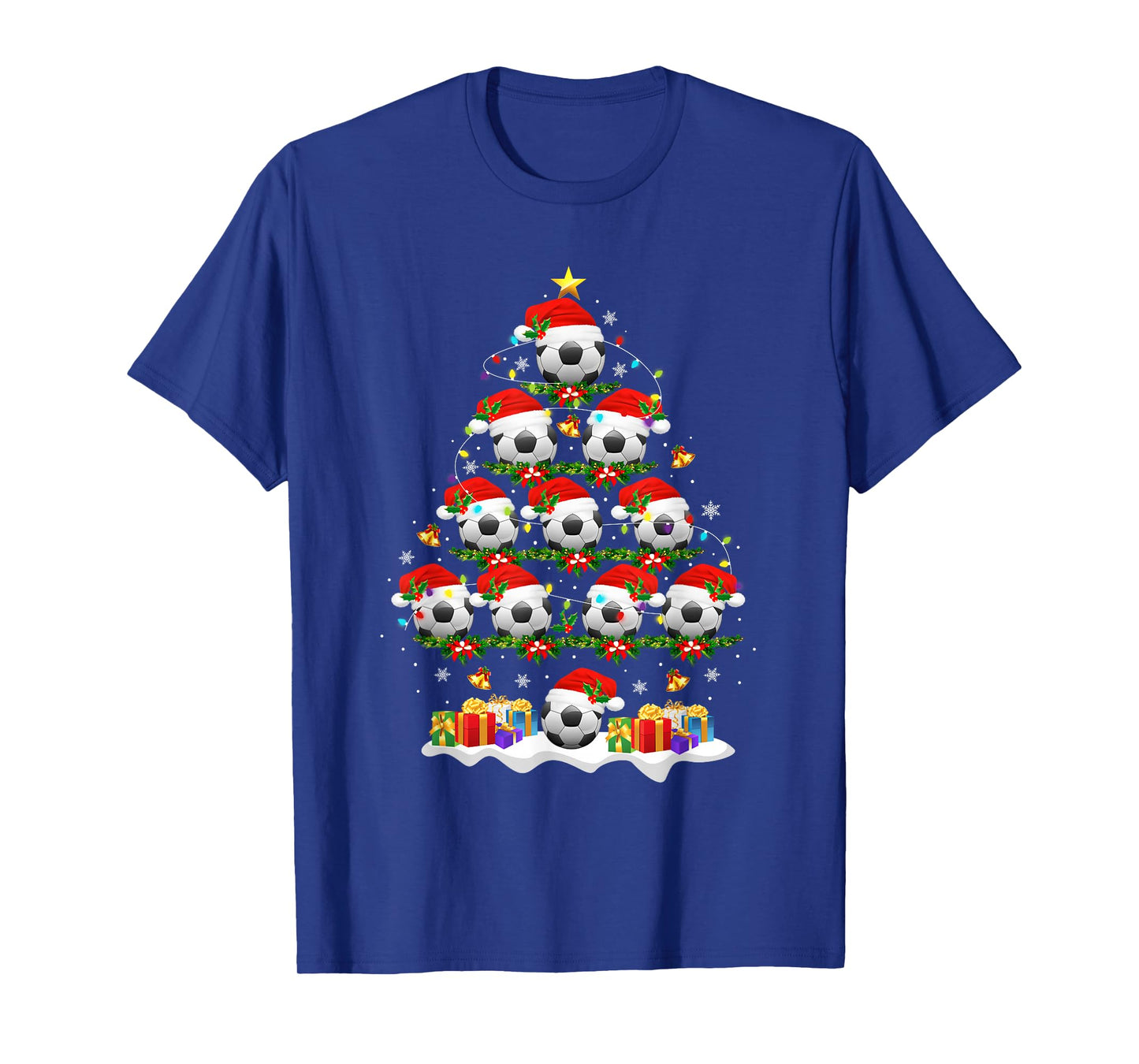 Soccer Christmas Tree Lights Funny Xmas Boys Soccer Player T-Shirt