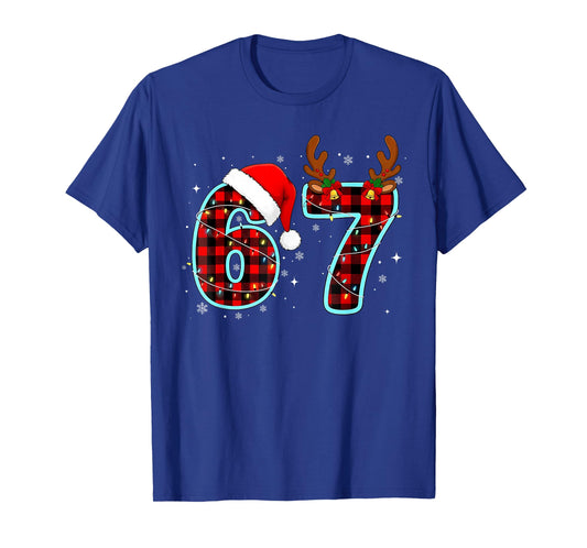 67 Meme Funny Christmas Red Plaid Xmas Pajamas Slang Kids T-Shirt