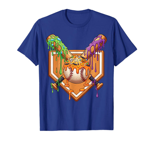 Baseball Drip For Boys Ice Cream Drip Halloween Baseball T-Shirt