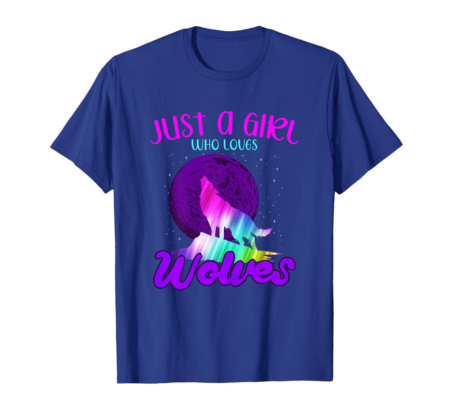 Just A Girl Who Loves Wolves Howling At Moon Colorful Wolf T-Shirt