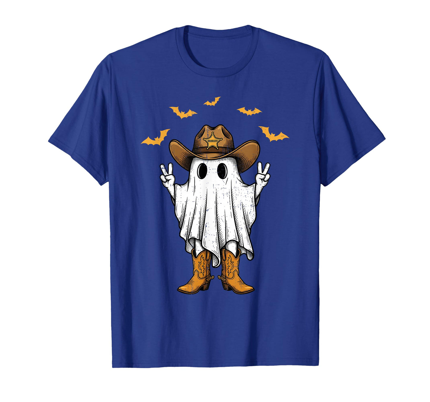 Cute Cowboy Ghost Sheriff Peace Funny Halloween Men Women T-Shirt