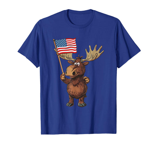 Moose Patriotic 4th Of July USA American Flag T-Shirt