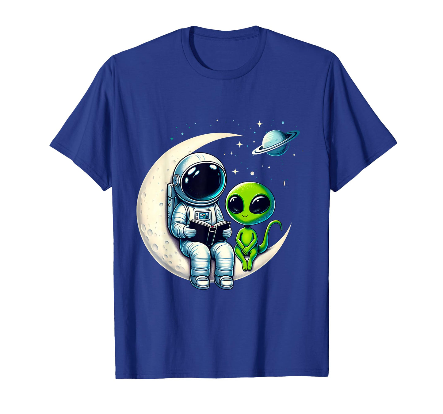 Astronaut Reading Book To Alien Shirt Moon Space Lover Kids T-Shirt
