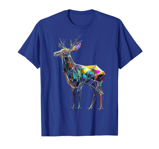 Deer Polygon Artwork | Geometric Colorful Animal Motif Deer T-Shirt