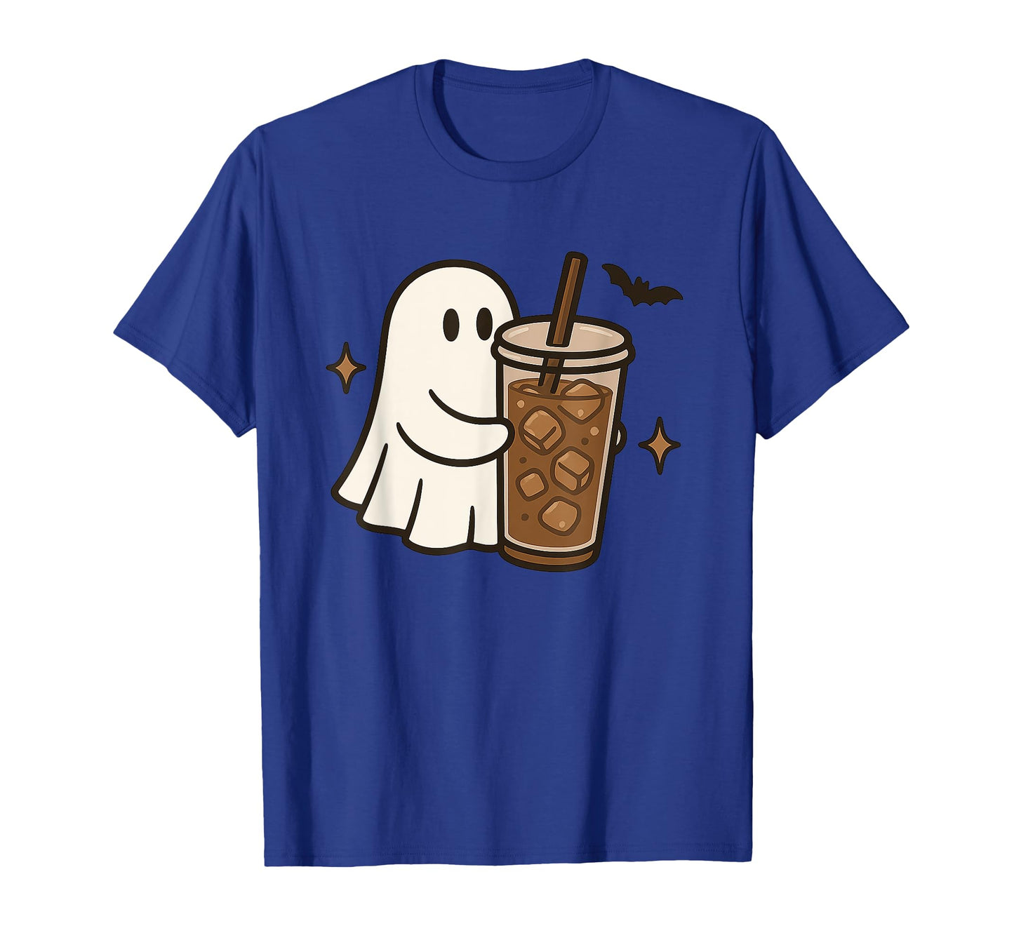 Cute Ghost Holding Iced Coffee Halloween Aesthetic Fall T-Shirt