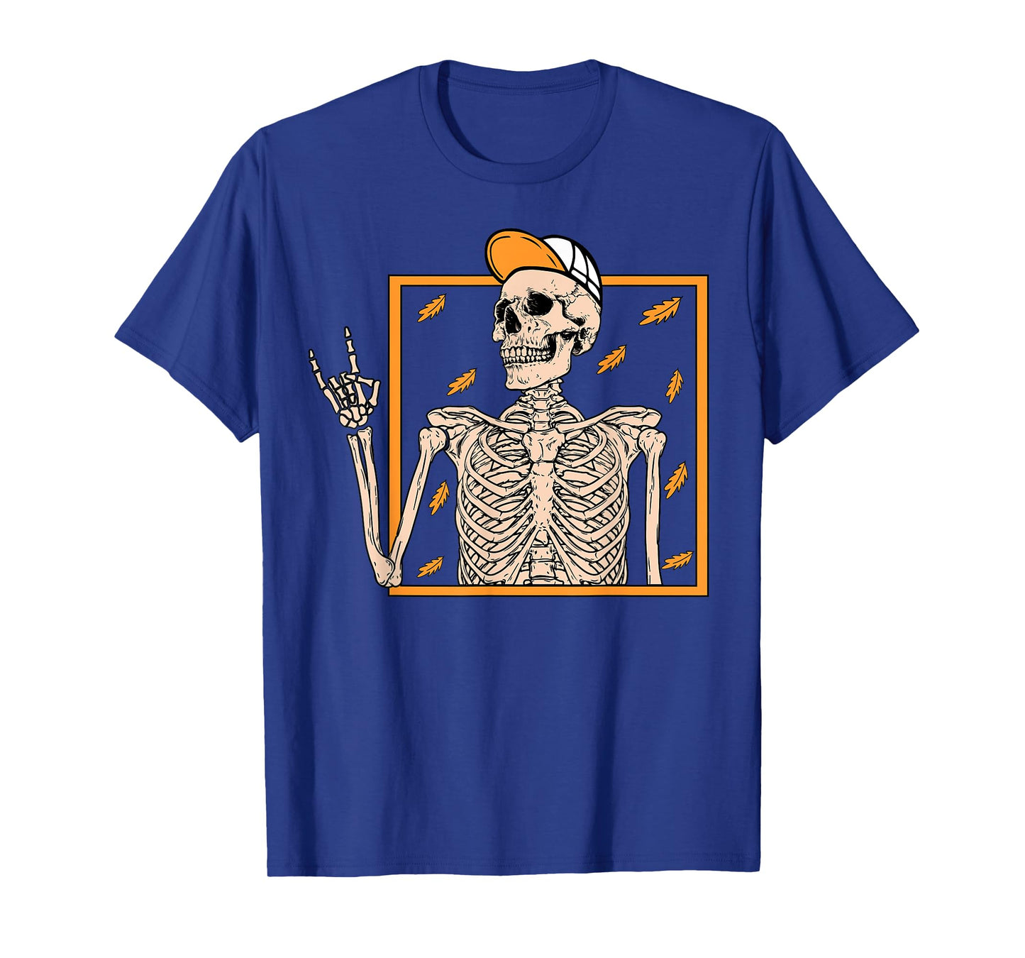 Vintage Halloween Skeleton Rock On Hand Skeleton Men Boys T-Shirt