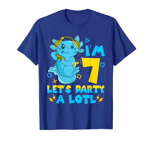 7th Birthday cute Axolotl 7 Year Old Boys Girls Video Gamer T-Shirt
