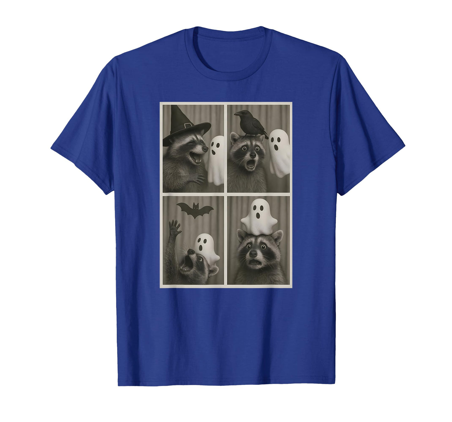 Funny Halloween Party Raccoon Photo Cabin Design T-Shirt