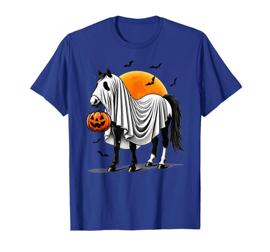 Funny Horse With Jackolantern Ghost Halloween Rider Riding T-Shirt