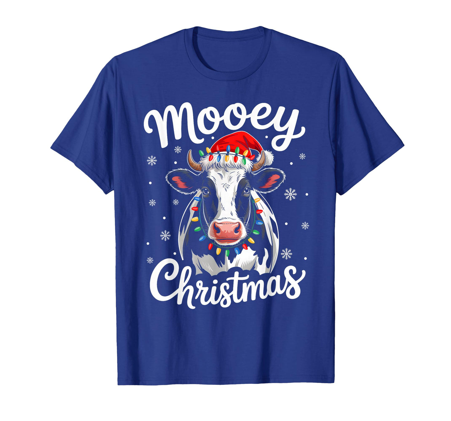 Mooey Christmas Lights Santa Hat Xmas Pajamas Cow Lover T-Shirt