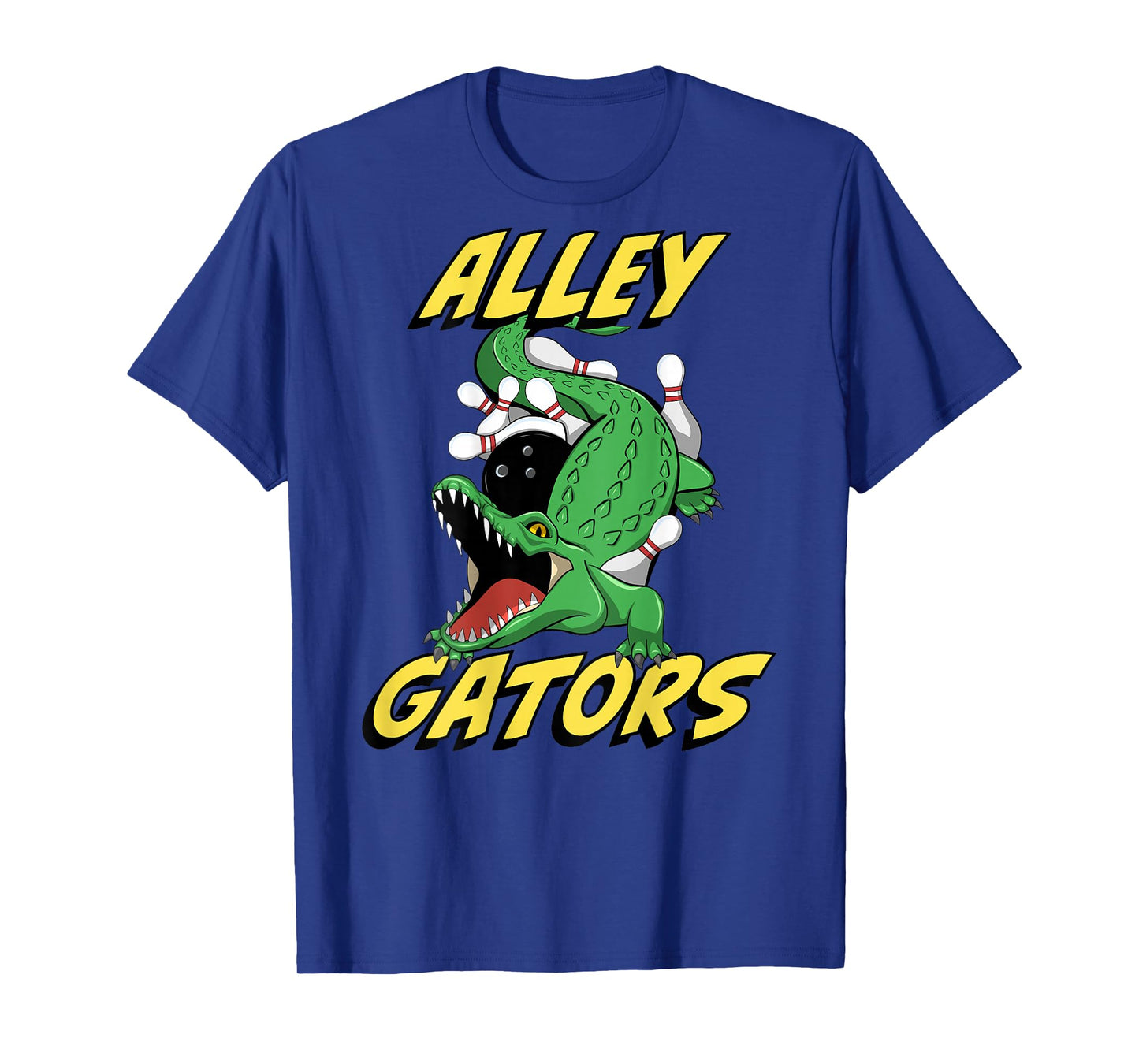 Alley Gators Bowling Team Backside Print Alligator Design T-Shirt