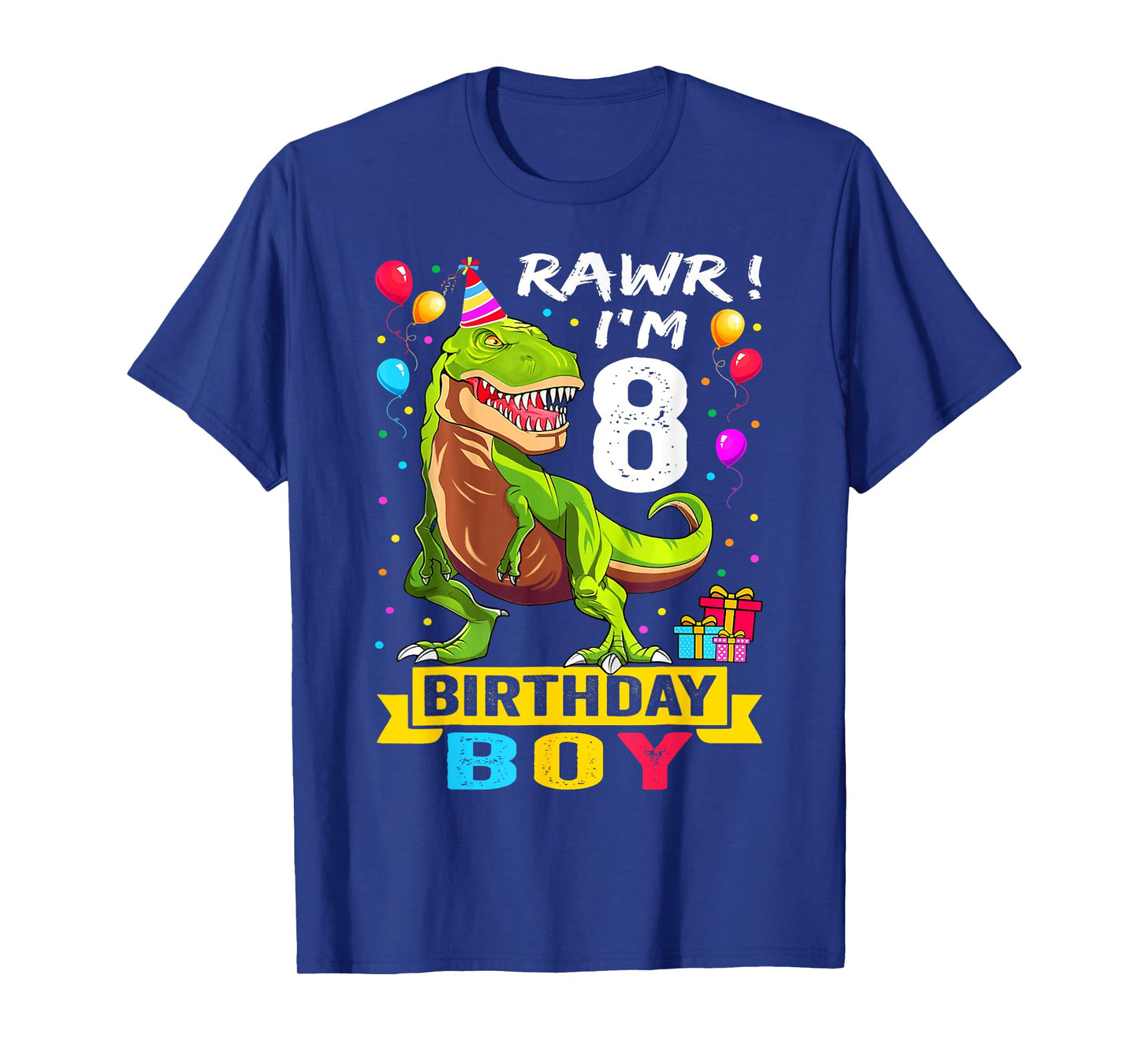 Kids 8 Year Old Shirt 8th Birthday Boy T Rex Dinosaur T-Shirt