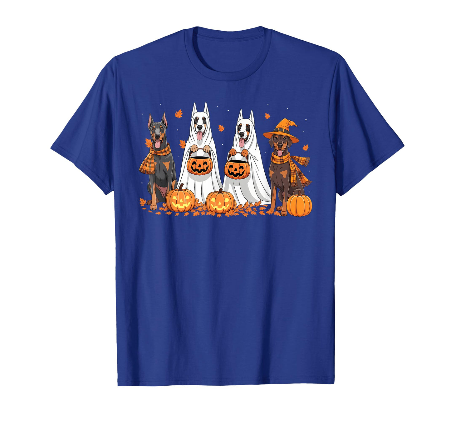 Funny Doberman Dog Ghost Fall Autumn Leaves Thanksgiving T-Shirt