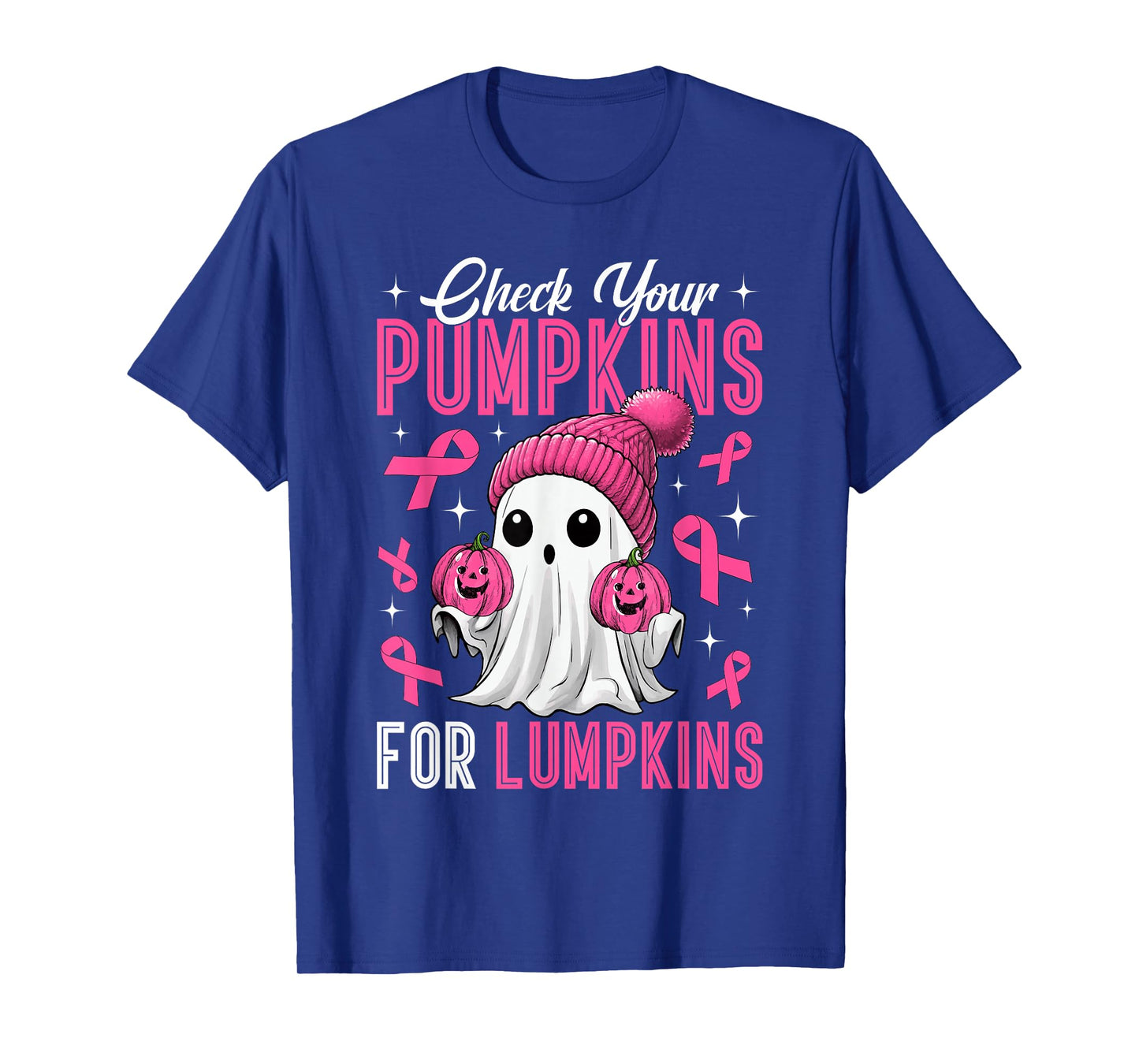 Check Your Pumpkins for Lumpkins Breast Cancer Ghost Women T-Shirt