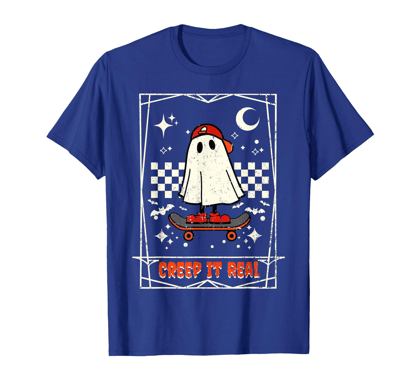 Creep It Real Skateboarding Ghost Retro Halloween Costume T-Shirt
