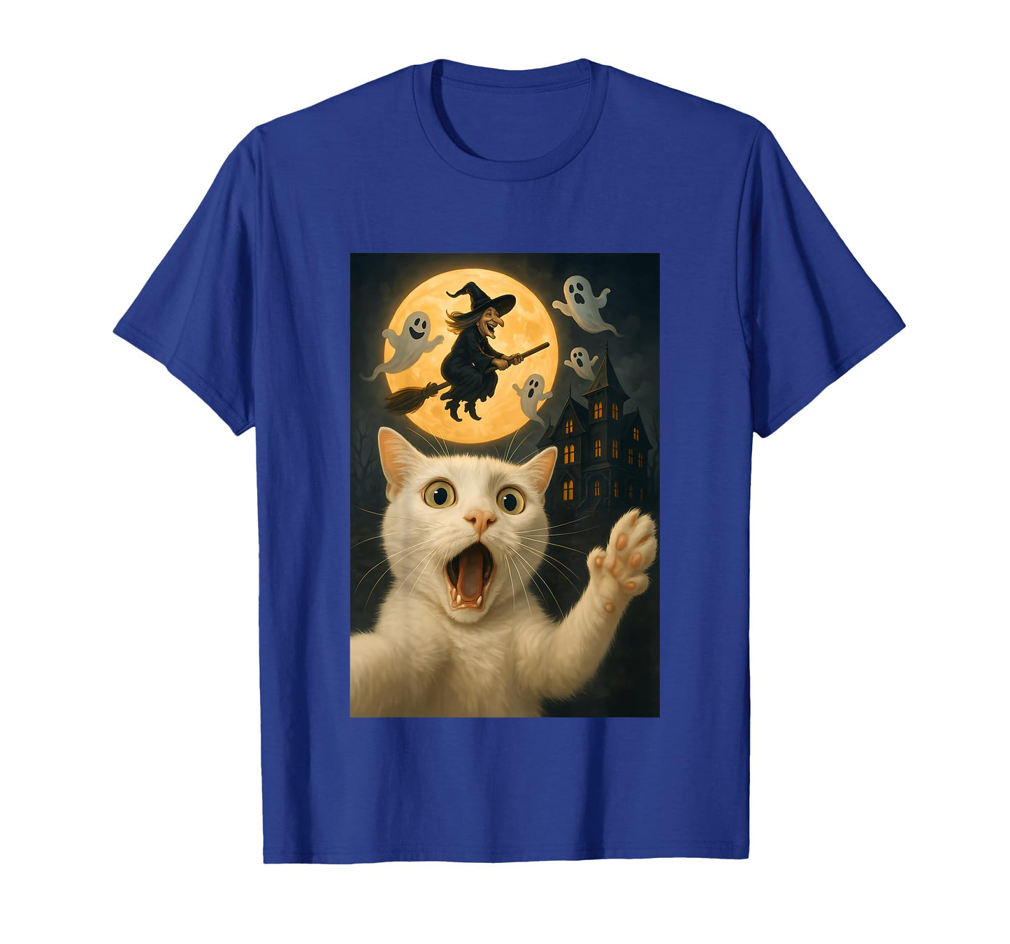 Halloween Cat Selfie Scary House Ghosts Funny Cat Halloween T-Shirt