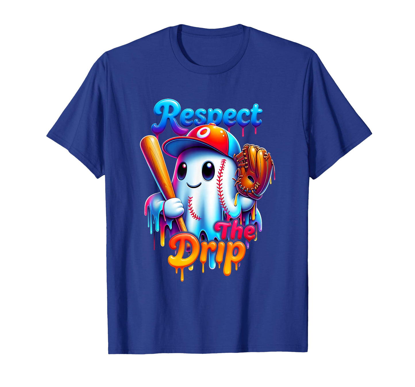Ghost Baseball Spots Cool Halloween Ice Cream Drip T-Shirt