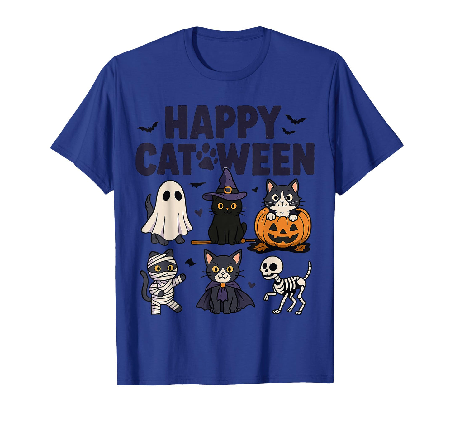 Happy Catween Funny Halloween Cats in Costumes Art T-Shirt