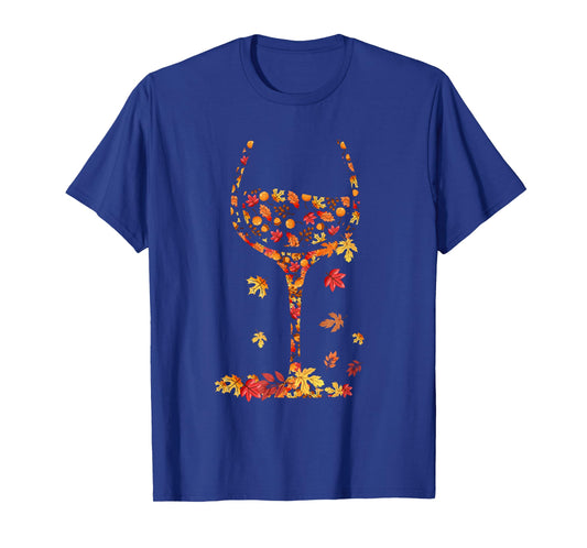Glass of Wine Maple Leaf Autumn Fall Funny Drink Wine Lovers T-Shirt