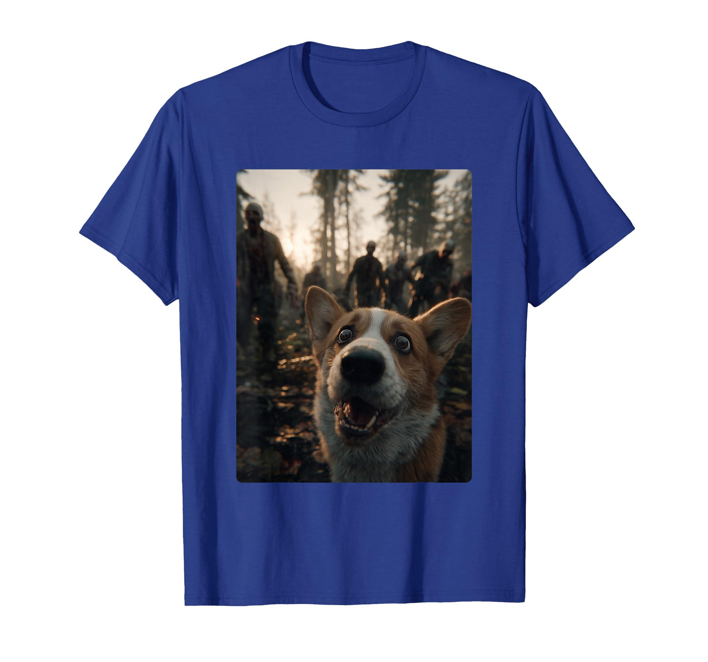 Funny Corgi Selfie with Zombies Spooky Forest Halloween Dog T-Shirt