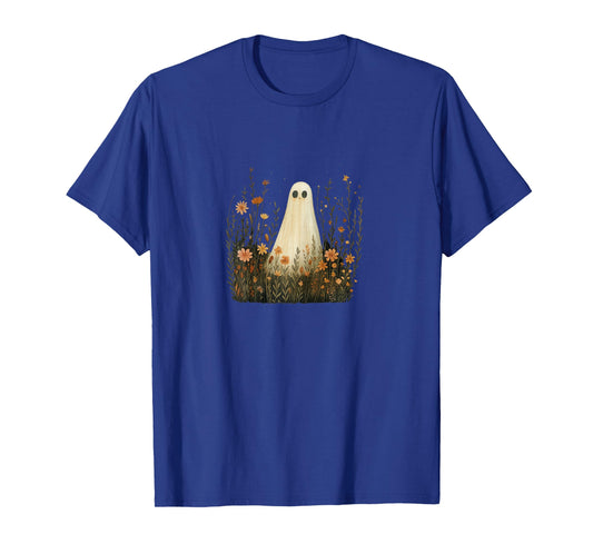 Ghost in Wildflowers Cottagecore Floral Halloween Botanical T-Shirt