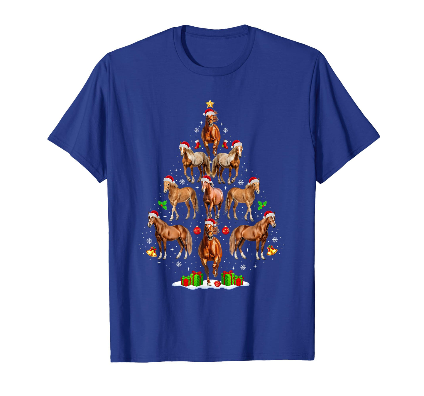 Horse Christmas Tree Lights Funny Xmas Santa Horse Lover T-Shirt