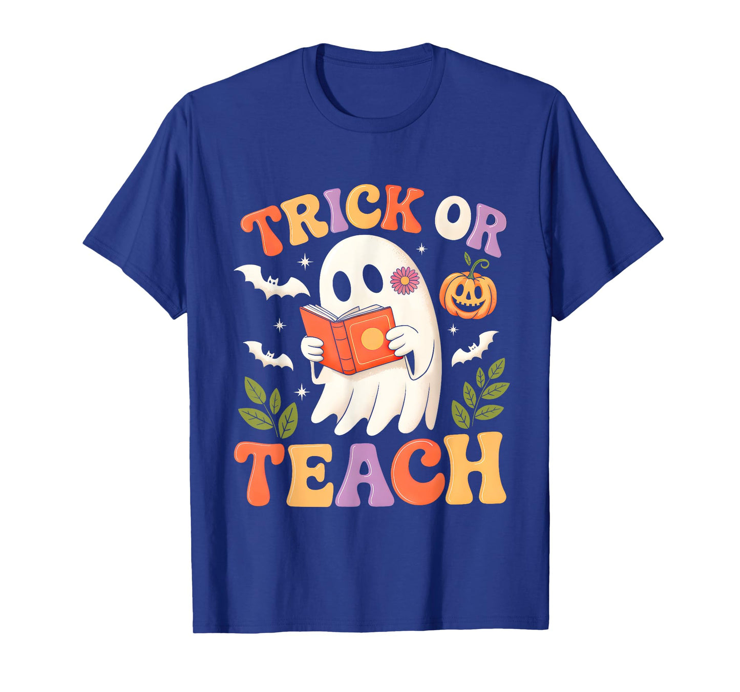 Cute Ghost Boo Trick Or Teach Retro Halloween Teacher Kids T-Shirt