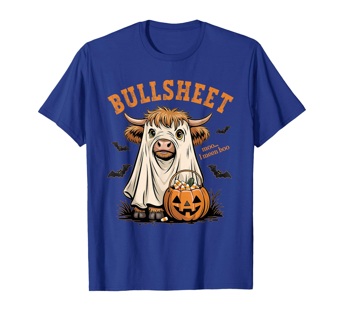 Moo... I Mean Boo Bullsheet Highland Cow Ghost Halloween T-Shirt