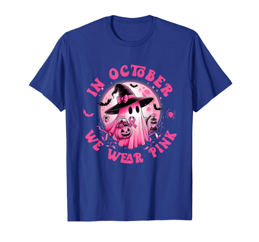 In October We Wear Pink Ghost Witch Breast Cancer Awareness T-Shirt