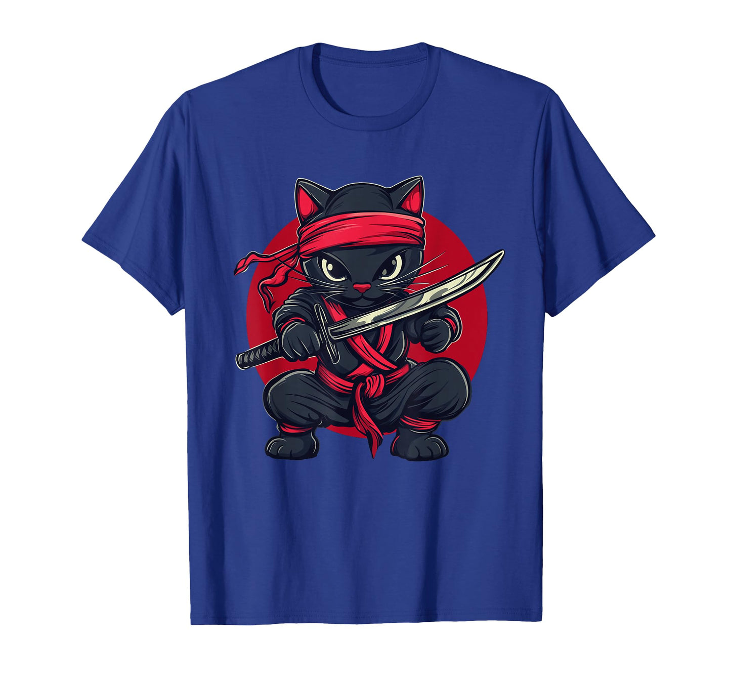 Cat Ninja Samurai Japan Japanese Flag Kawaii Funny Graphic T-Shirt