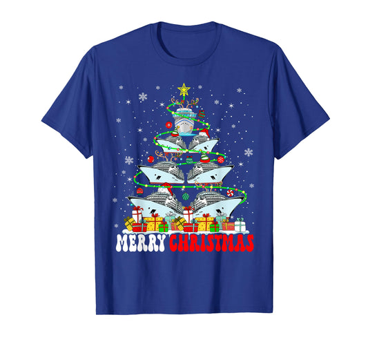 Merry Christmas Reindeer Elf Santa Cruise Ships Xmas Tree T-Shirt