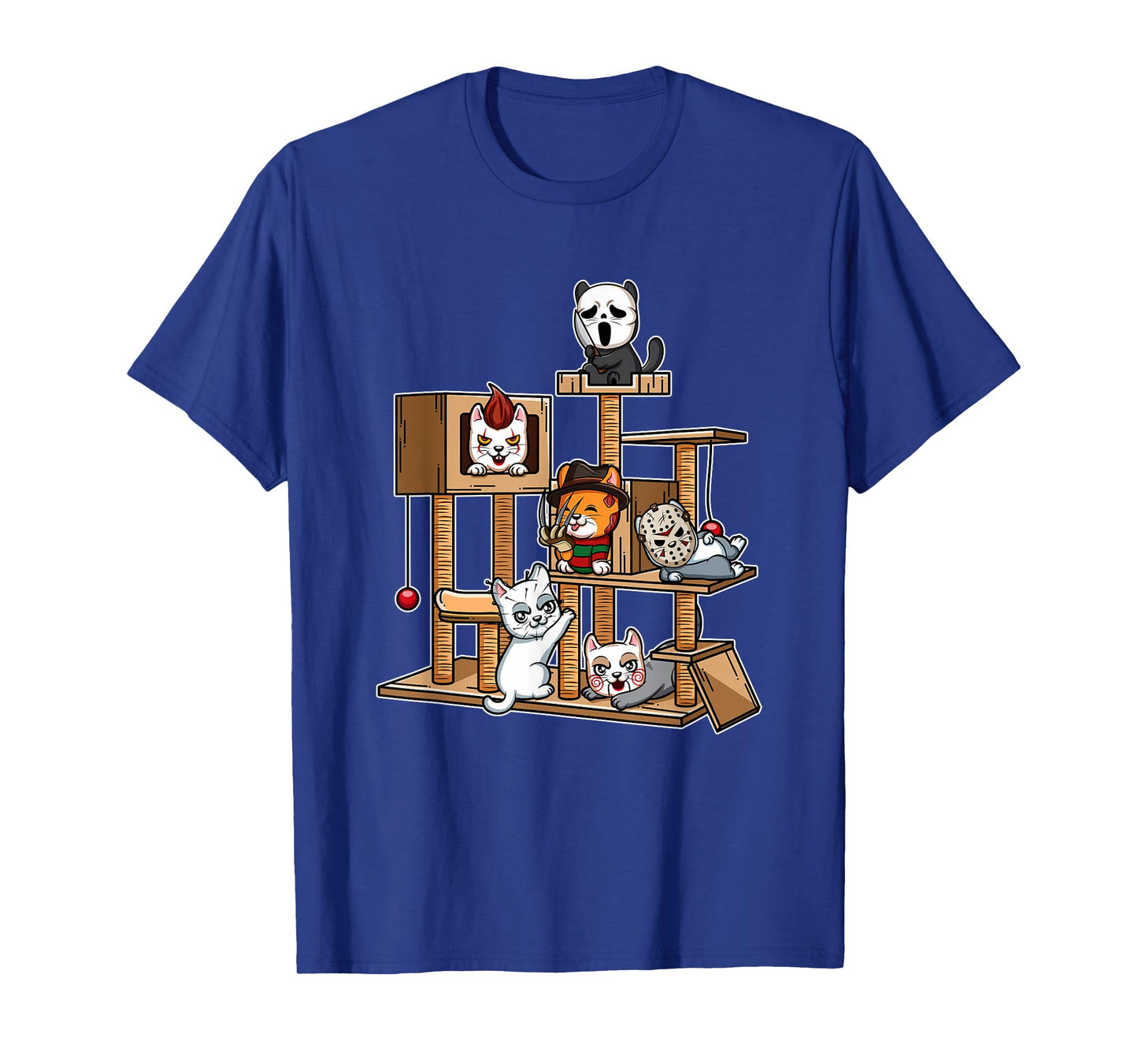 Funny Horror Movie Kitten Playing On Cat Tree T-Shirt