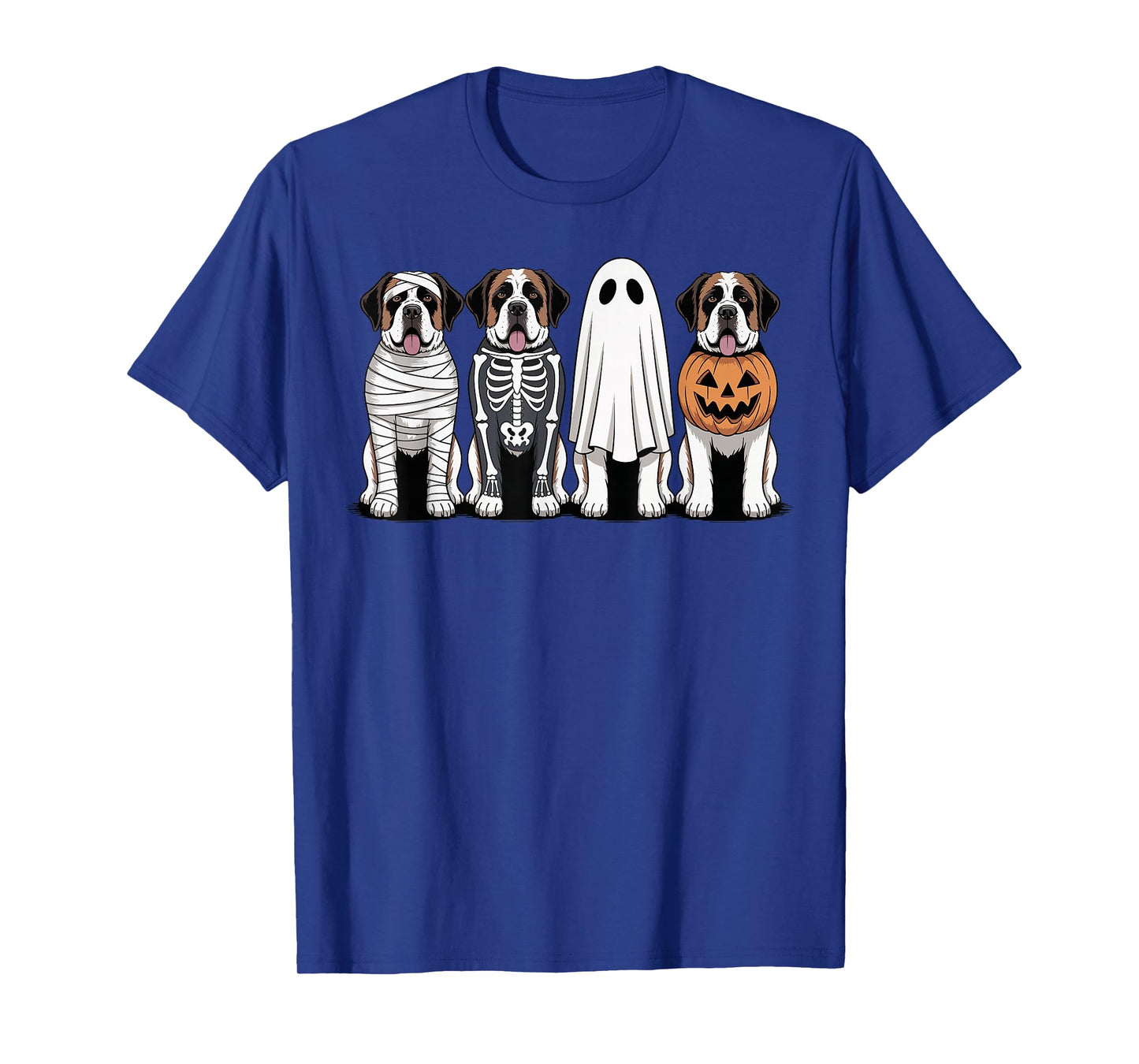 Spooky Ghost Saint Bernard Pumpkin Halloween Dog Skeleton T-Shirt