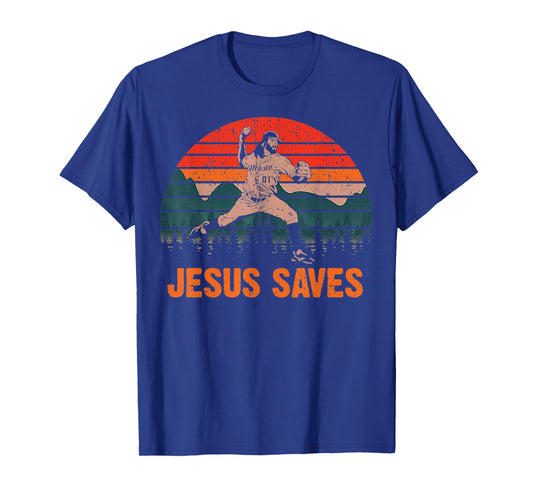 Vintage Jesus Saves Baseball Pitcher Retro 80s T-Shirt