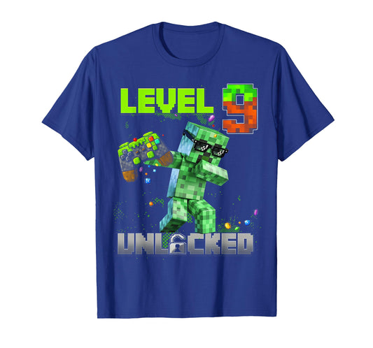 Level 9 Unlocked Funy Birthday Boy Pixel Gamer 9th Birthday T-Shirt