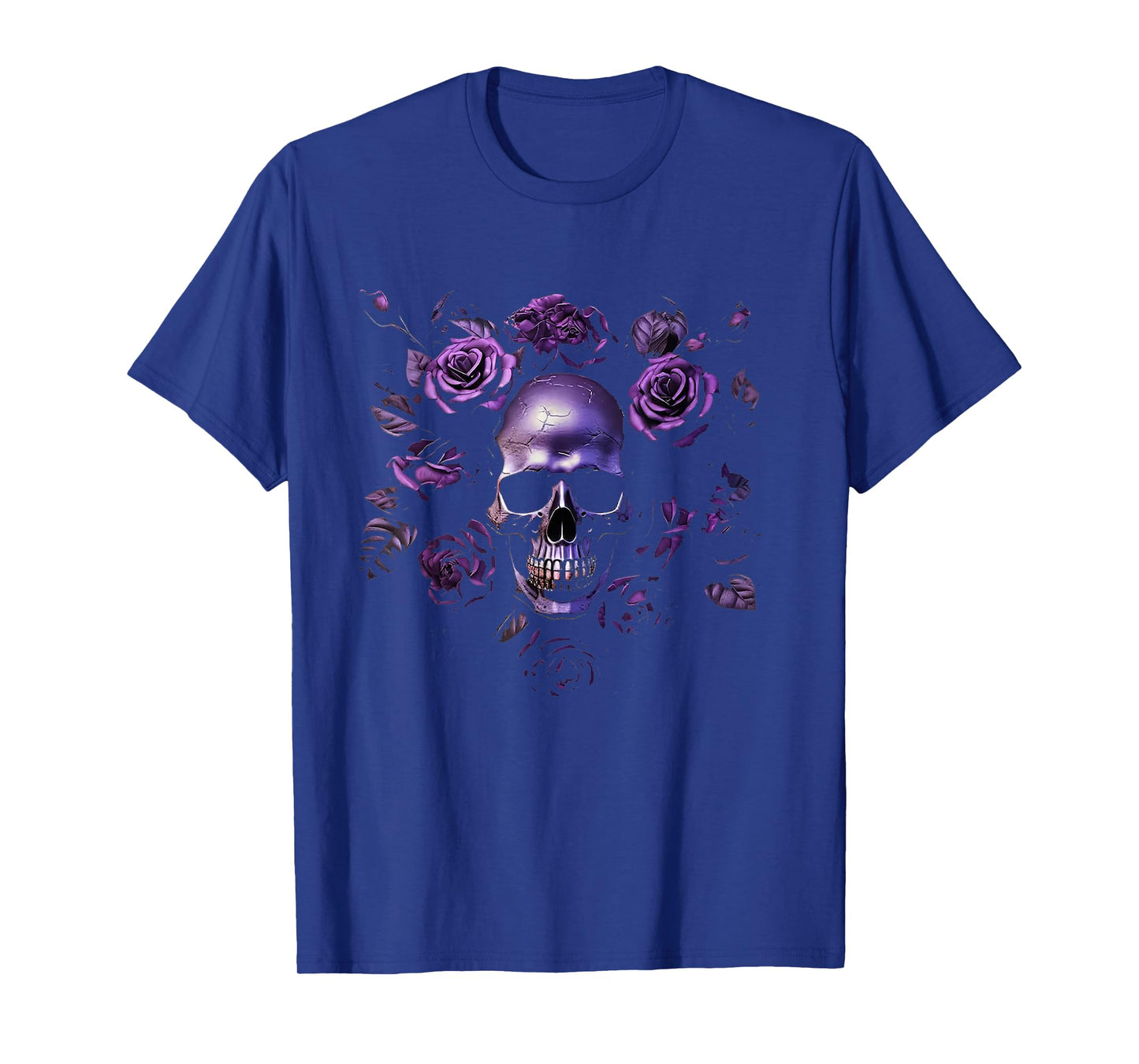 Skull with Purple Roses Gothic T-Shirt