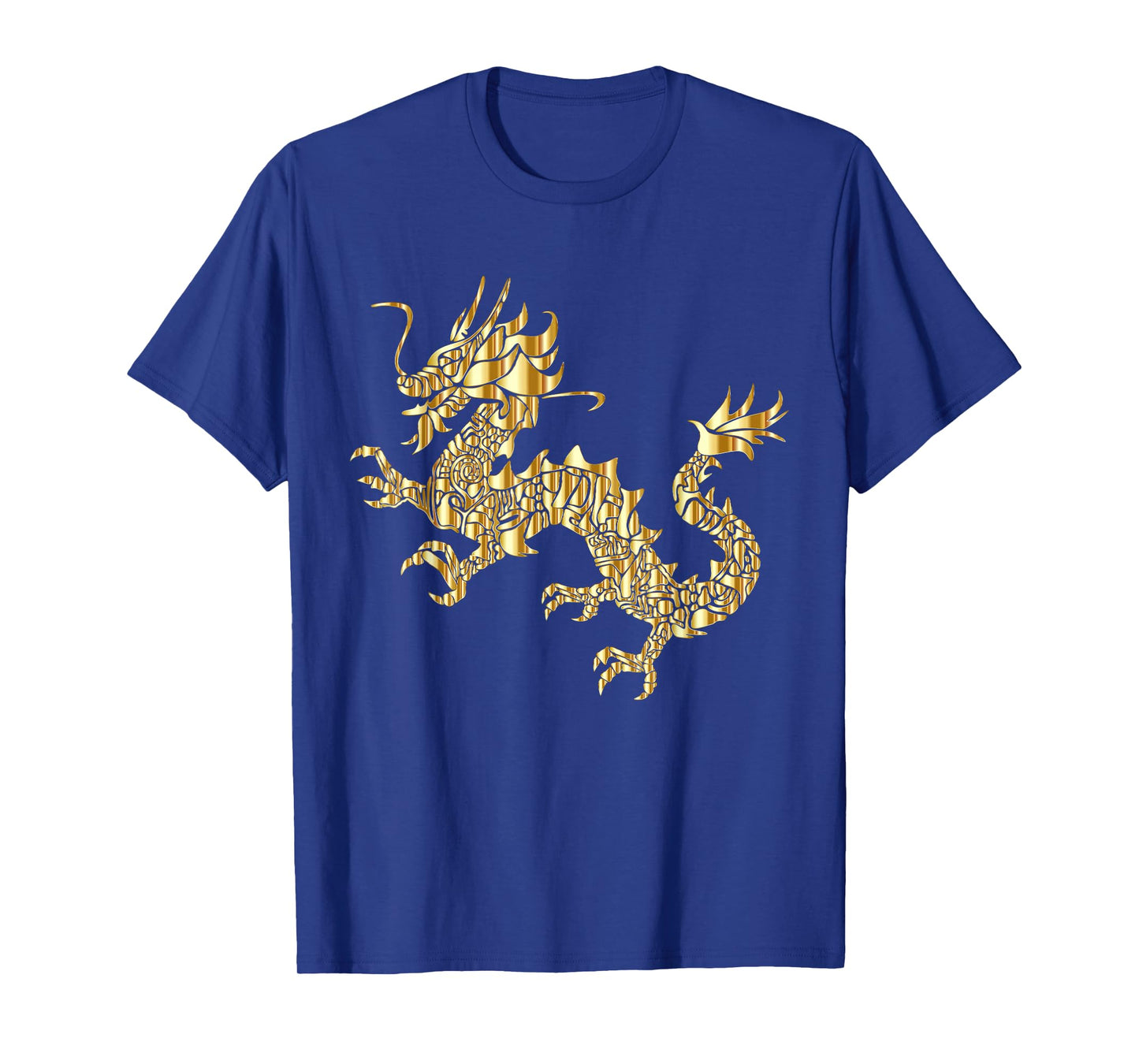 Gold Tribal Dragon T-Shirt - Unisex Kids & Adults - Shiny Gold Dragon Print Design - Abstract Art Monster Shirt - Short Sleeve - Classic Fit - Polyester 100%