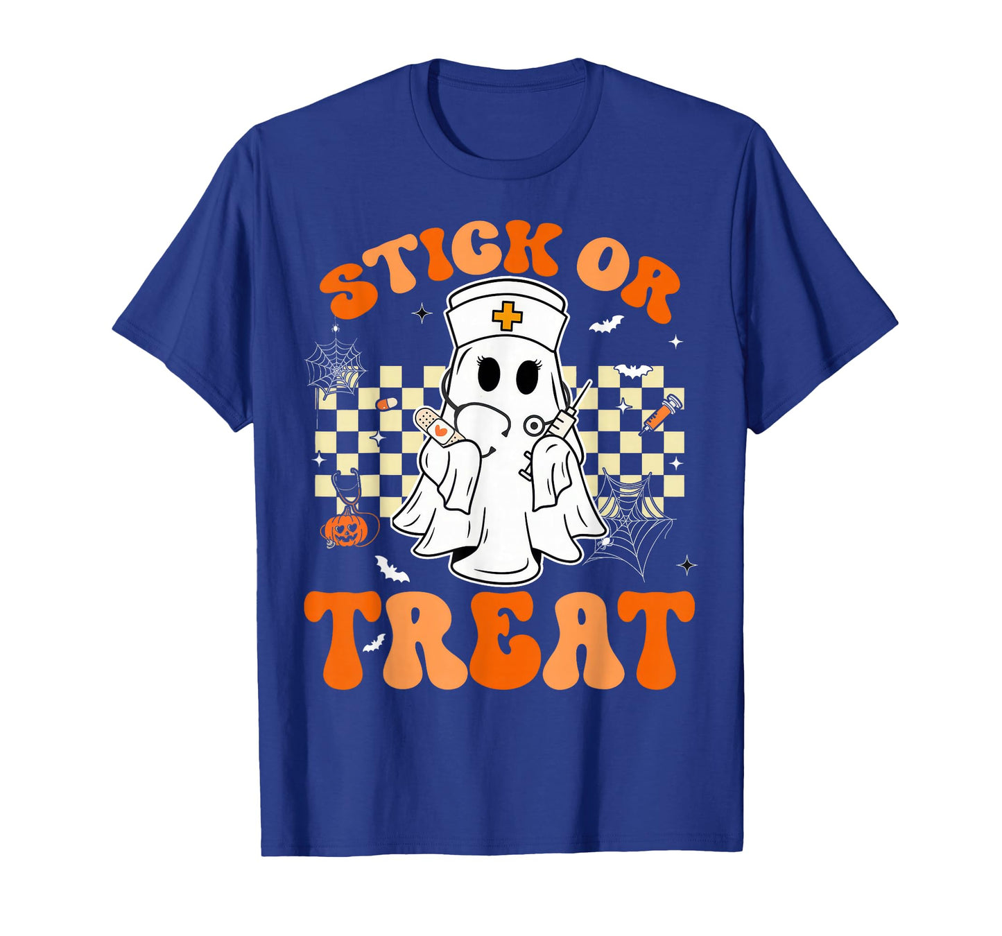 Stick Or Treat Nurse Funny Halloween Costume Boo Ghost Women T-Shirt