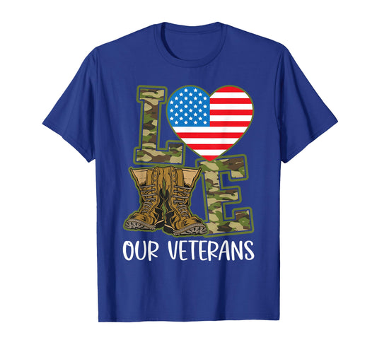 Love Our Veterans Day Proud Military US Flag T-Shirt